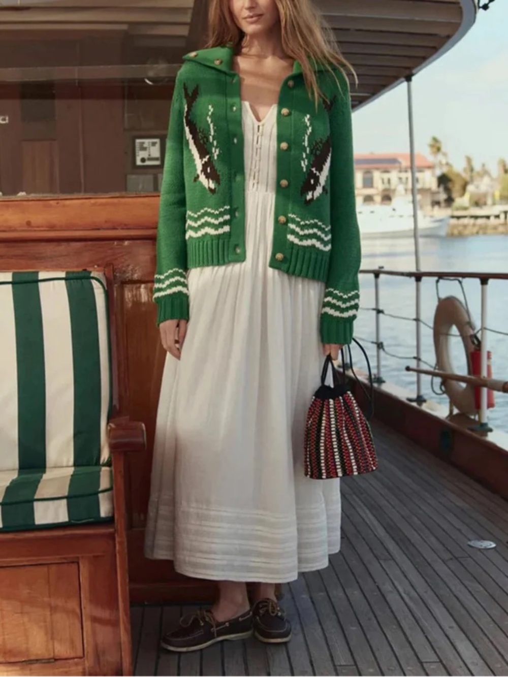 THE GREAT. THE BASS CARDIGAN Green Knit 100% Cotton - Size 1 - Picture 8 of 8